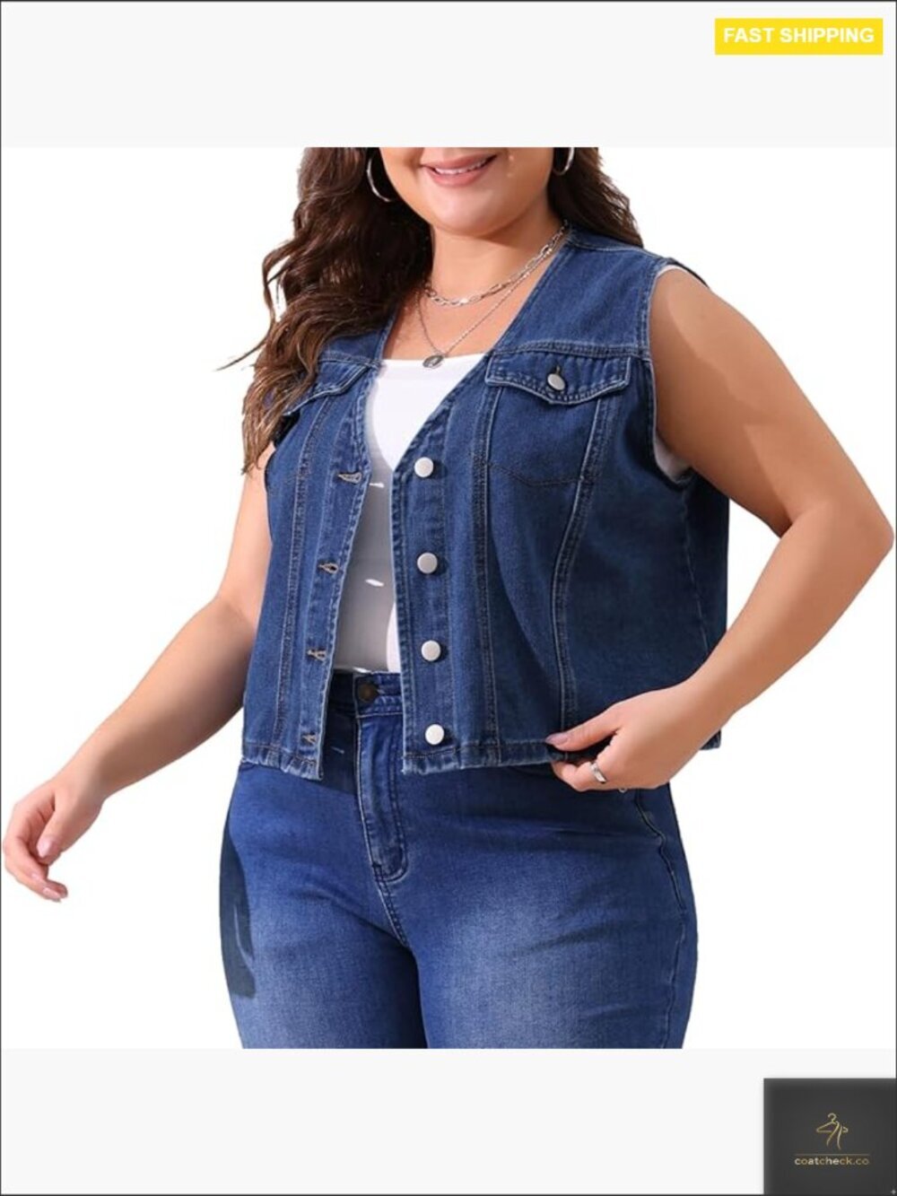 Plus Size Denim Vest Sleeveless V Neck Button Down Casual Jean Waistcoat Jacket